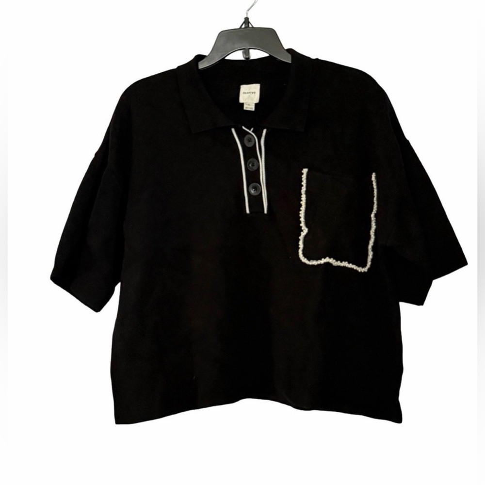 Maeve Black Blouse with White Accents